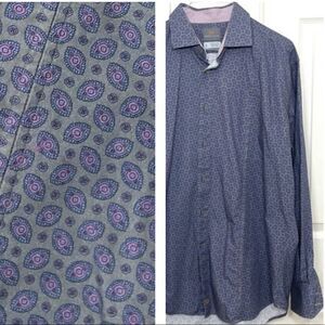 Thomas Dean Button Down Shirt Long sleeve Retro 70’s Funky Pattern size XL